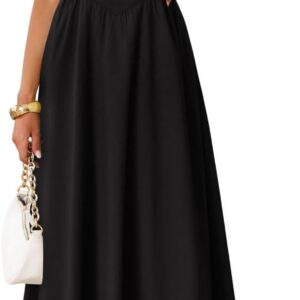 Summer Sleeveless Halter Off Shoulder High Waist Flowy Midi Dress