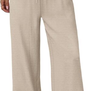 Summer High Waist Drawstring Elastic Waist Flowy Wide Leg Palazzo Pants