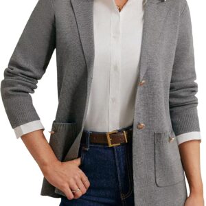Women Sweater Blazers Business Casual Long Sleeve Work Cardigan Open Front Lapel Suit Jackets with Pockets